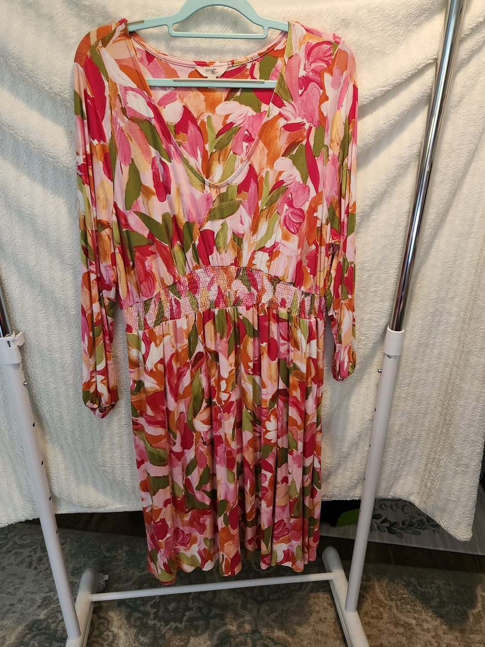 Terra & Sky Pink Orange Green Floral Midi Dress
